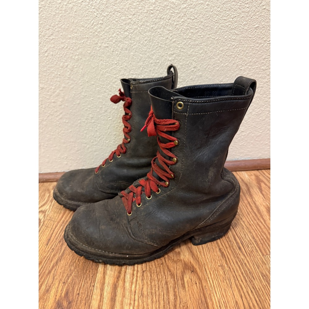 Vintage Wesco Logger Leather Boots Men 9.5 D Outdoor Jobmaster Lace up Lineman